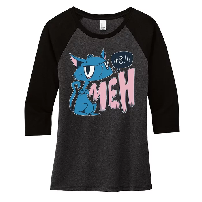 Funny Angry Meh Cat Comic Women's Tri-Blend 3/4-Sleeve Raglan Shirt