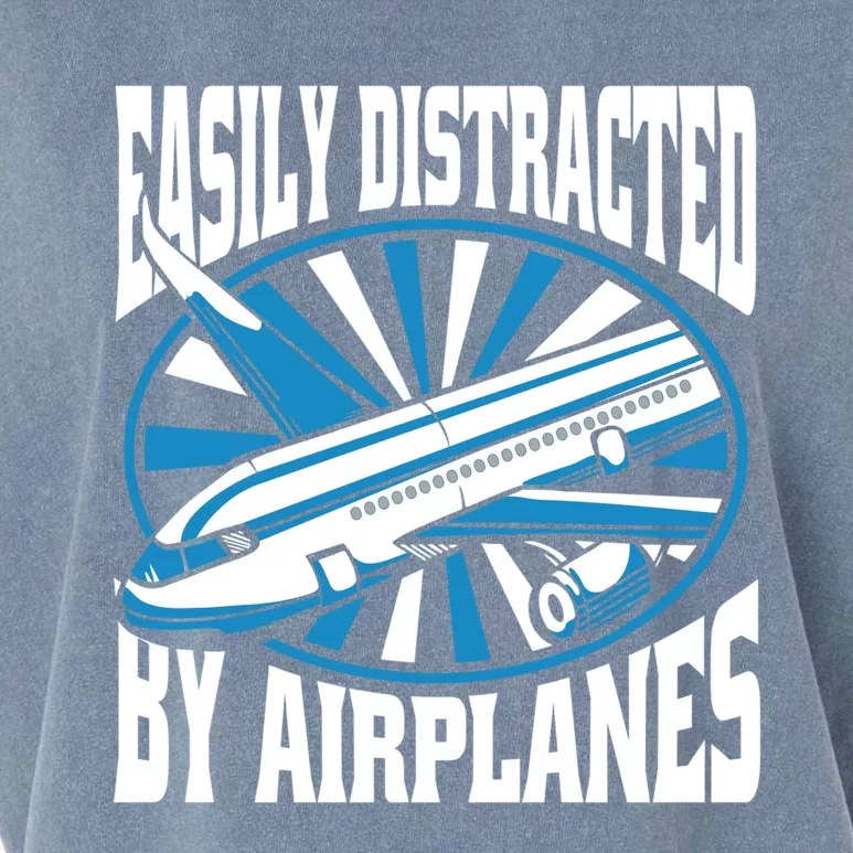 Funny Aircraft Mechanic Easily Distracted By Airplanes Gift Garment-Dyed Women's Muscle Tee