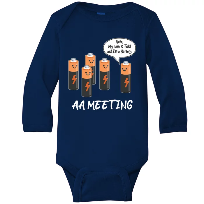 Funny AA Meeting AA Batteries Baby Long Sleeve Bodysuit