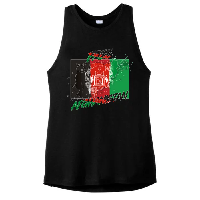 Free Afghanistan Map Distressed Flag Ladies Tri-Blend Wicking Tank