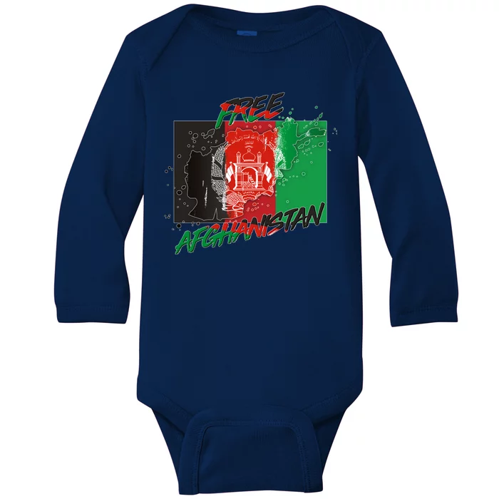 Free Afghanistan Map Distressed Flag Baby Long Sleeve Bodysuit