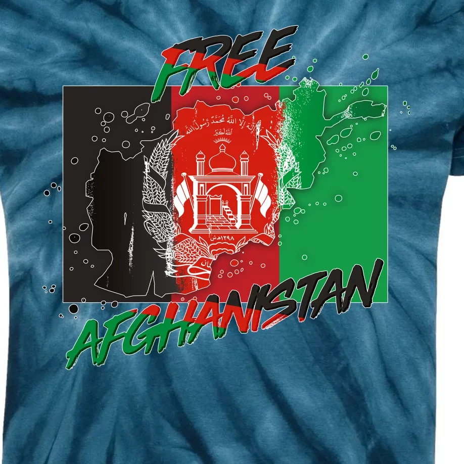 Free Afghanistan Map Distressed Flag Kids Tie-Dye T-Shirt