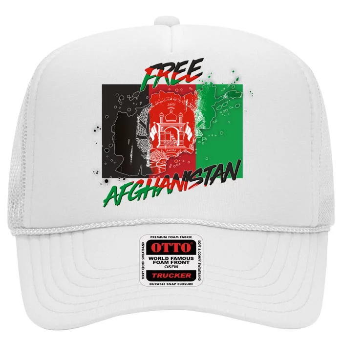 Free Afghanistan Map Distressed Flag High Crown Mesh Trucker Hat