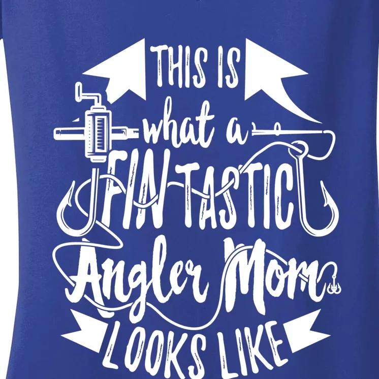 Fintastic Angler Mom Fishing Fisher Fisher Mother Great Gift Women's V-Neck T-Shirt