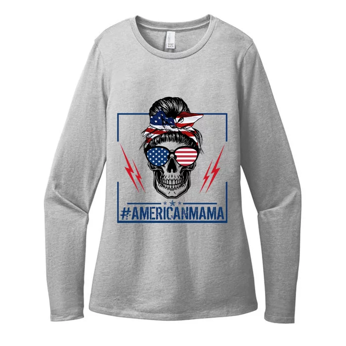 Funny American Mama Patriotic Rocker Skull Mom Gift Womens CVC Long Sleeve Shirt