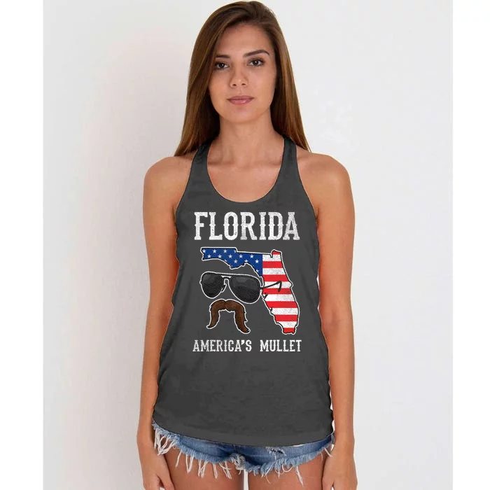 Florida America's Mullet Funny Patriotic American Flag Women's Knotted Racerback Tank