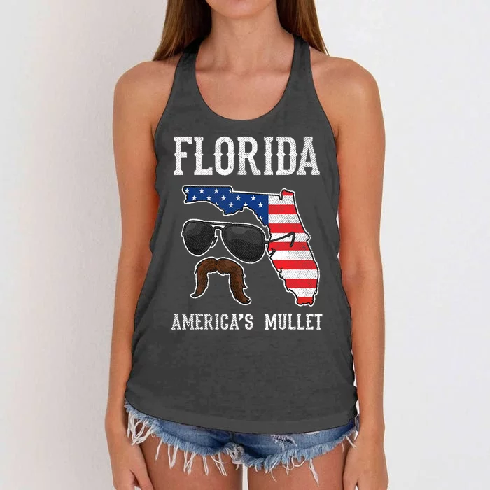 Florida America's Mullet Funny Patriotic American Flag Women's Knotted Racerback Tank