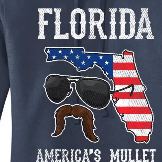 Florida America's Mullet Funny Patriotic American Flag Women's Pullover Hoodie