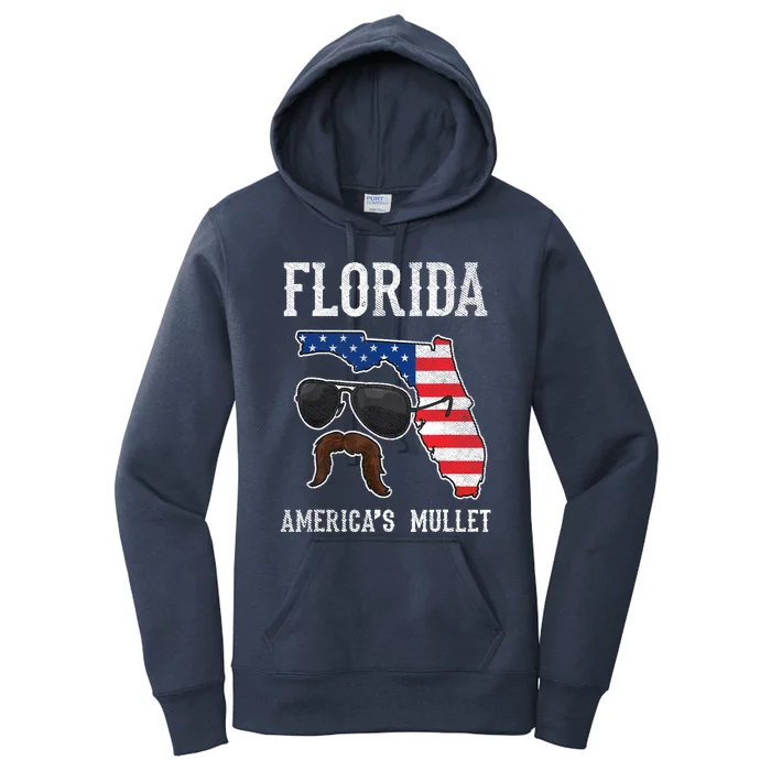 Florida America's Mullet Funny Patriotic American Flag Women's Pullover Hoodie