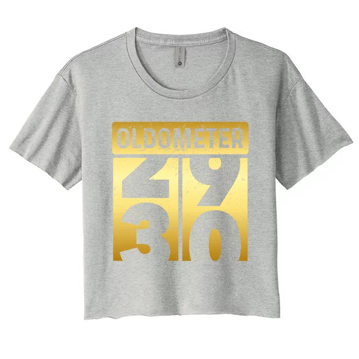 Funny Auto Mechanic Birthday 30th Turning 30 Golden Odometer Cute Gift Women's Crop Top Tee