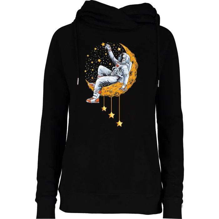 Funny Astronaut Moon Planets Colorful Space Graphic Womens Funnel Neck Pullover Hood