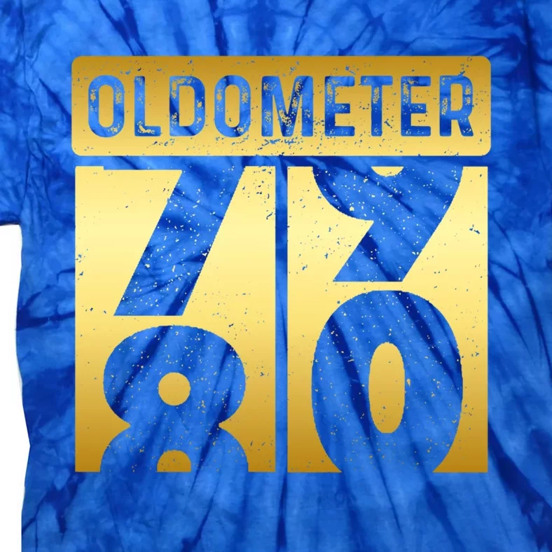 Funny Auto Mechanic Birthday 80th Turning 80 Golden Odometer Gift Tie-Dye T-Shirt