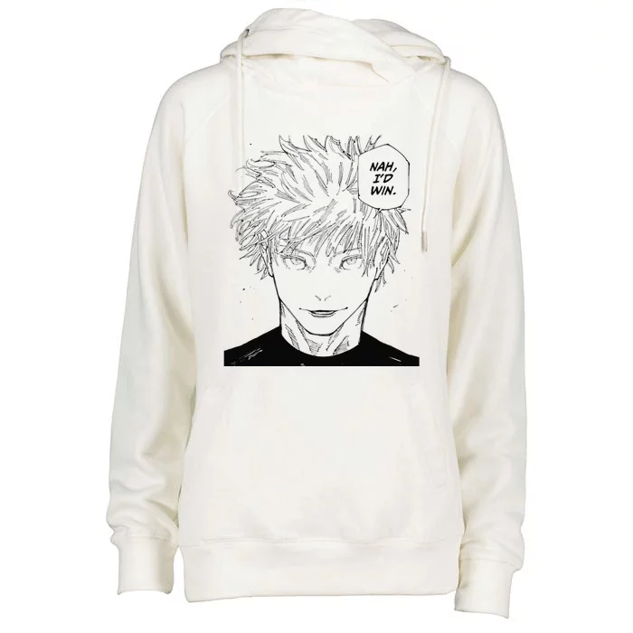 Funny Anime Meme Nah ID Win Reference Gojo Womens Funnel Neck Pullover Hood