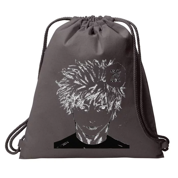 Funny Anime Meme Nah ID Win Reference Gojo Drawstring Bag