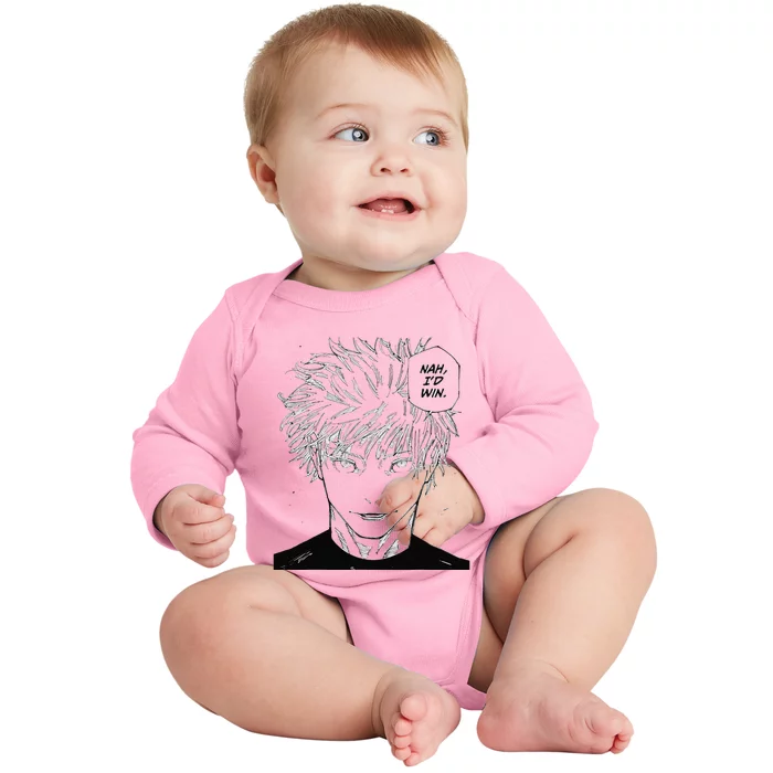 Funny Anime Meme Nah ID Win Reference Gojo Baby Long Sleeve Bodysuit