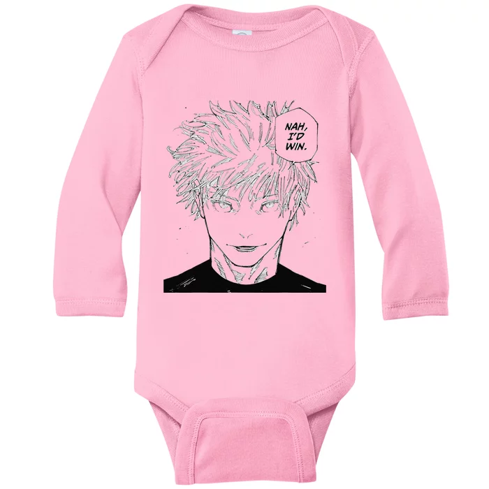 Funny Anime Meme Nah ID Win Reference Gojo Baby Long Sleeve Bodysuit