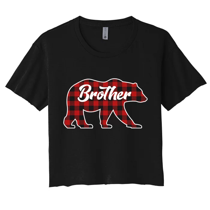 Family Christmas Matching Plaid Brother Bear Women's Crop Top Tee