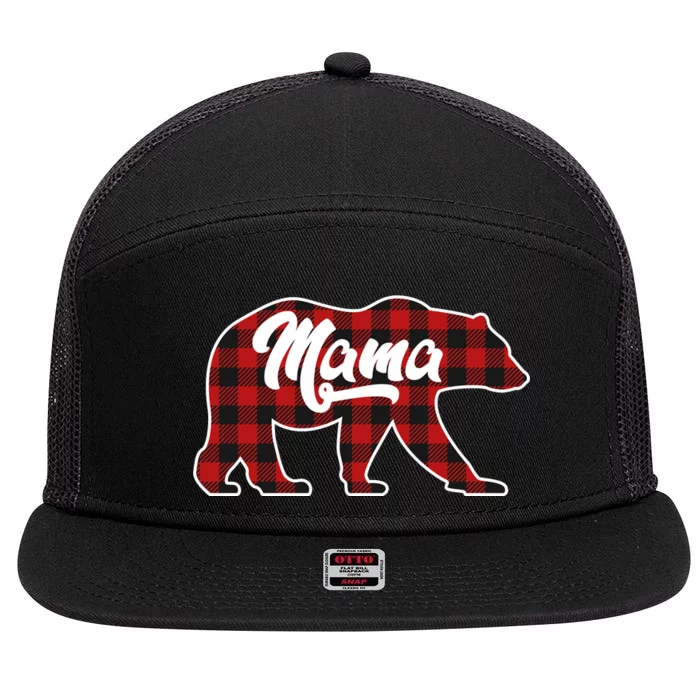 Family Christmas Matching Plaid Mama Bear 7 Panel Mesh Trucker Snapback Hat