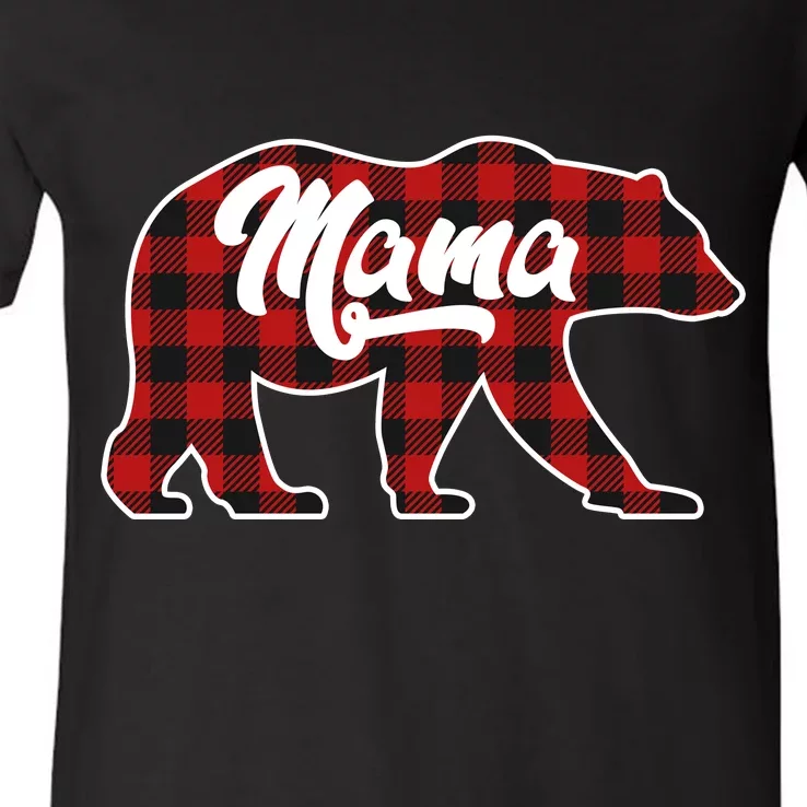 Family Christmas Matching Plaid Mama Bear V-Neck T-Shirt