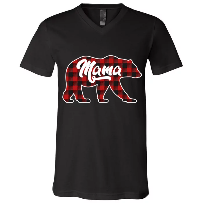 Family Christmas Matching Plaid Mama Bear V-Neck T-Shirt