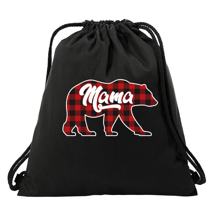 Family Christmas Matching Plaid Mama Bear Drawstring Bag