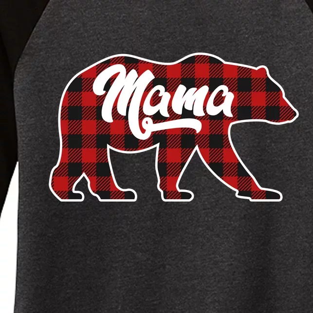 Family Christmas Matching Plaid Mama Bear Women's Tri-Blend 3/4-Sleeve Raglan Shirt