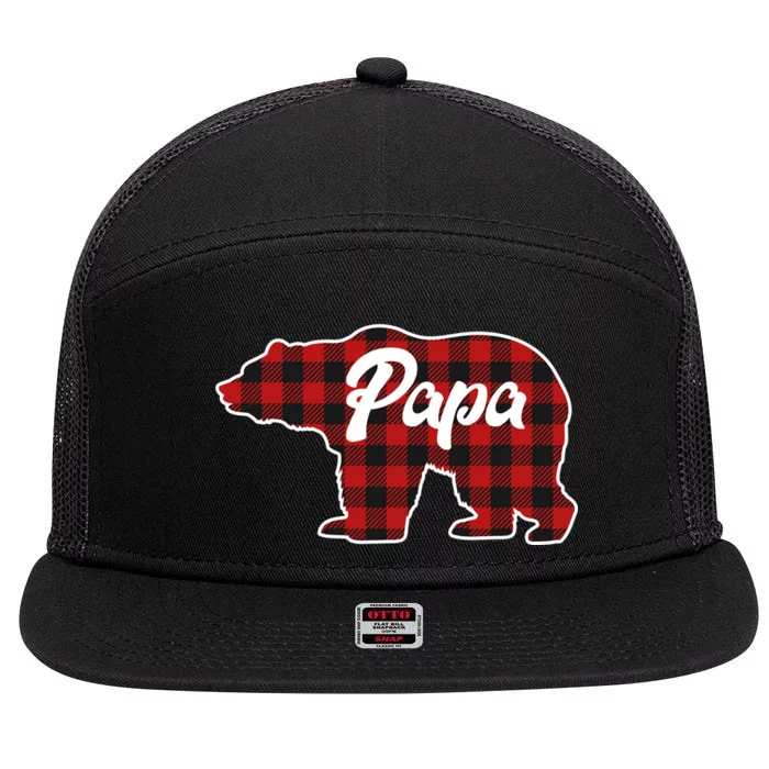 Family Christmas Matching Plaid Papa Bear 7 Panel Mesh Trucker Snapback Hat