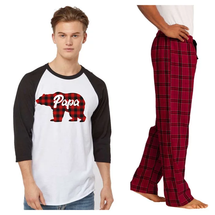 Family Christmas Matching Plaid Papa Bear Raglan Sleeve Pajama Set