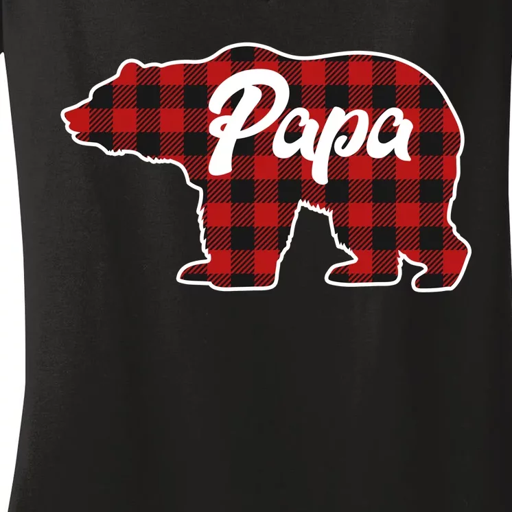 Family Christmas Matching Plaid Papa Bear Women's V-Neck T-Shirt