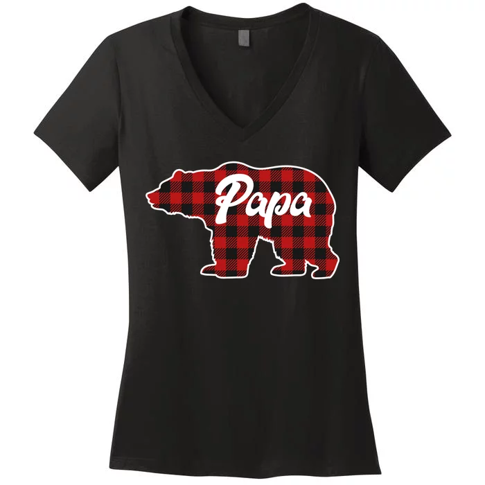 Family Christmas Matching Plaid Papa Bear Women's V-Neck T-Shirt