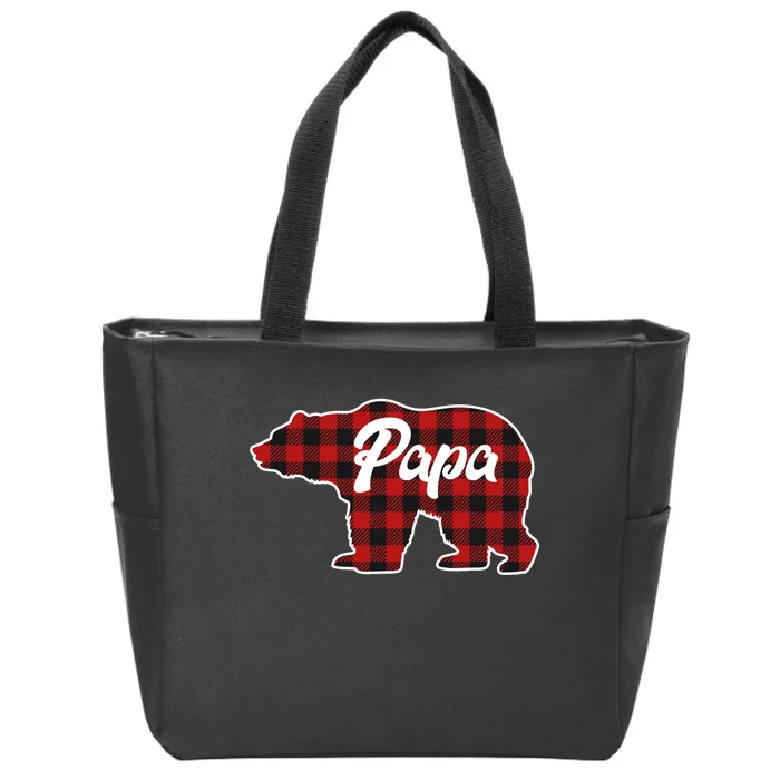 Family Christmas Matching Plaid Papa Bear Zip Tote Bag