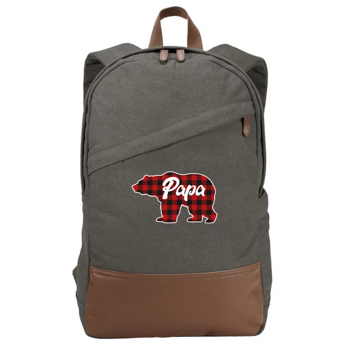 Family Christmas Matching Plaid Papa Bear Cotton Canvas Backpack