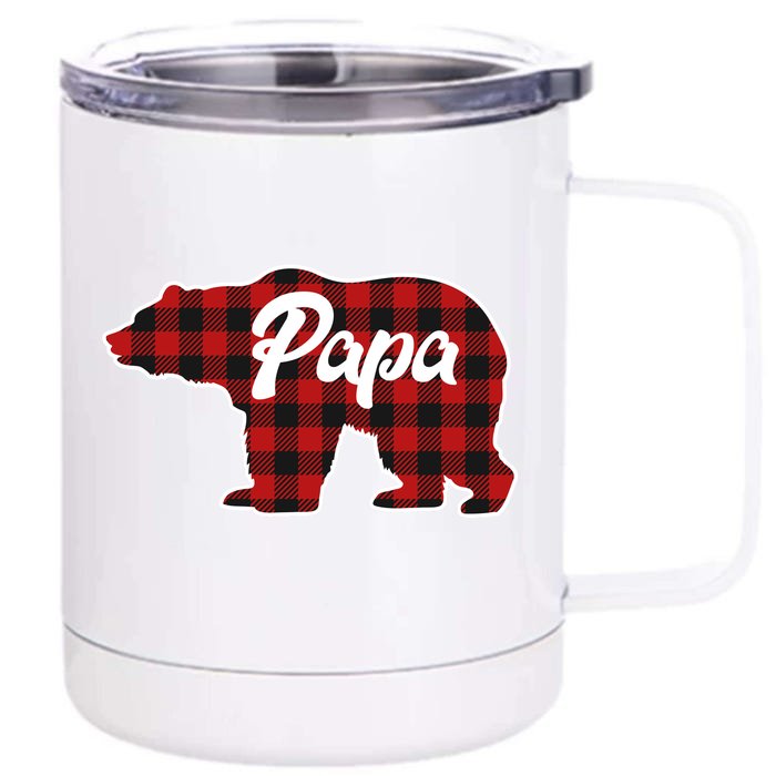 Family Christmas Matching Plaid Papa Bear Front & Back 12oz Stainless Steel Tumbler Cup