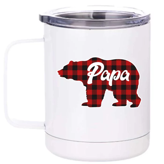 Family Christmas Matching Plaid Papa Bear Front & Back 12oz Stainless Steel Tumbler Cup