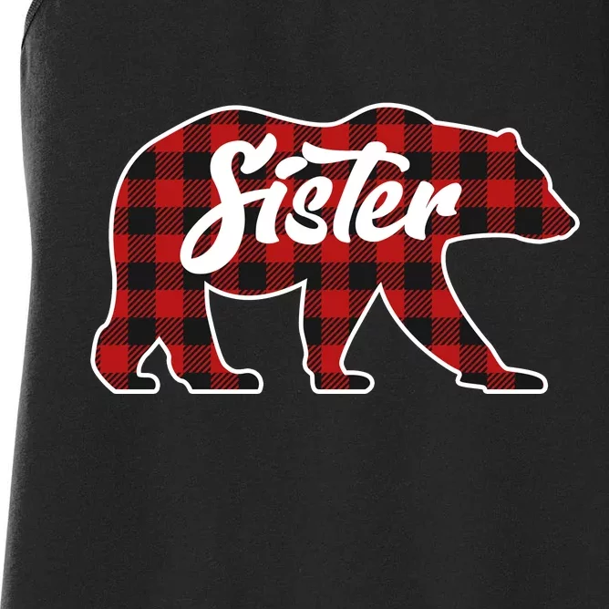 Family Christmas Matching Plaid Sister Bear Women's Racerback Tank