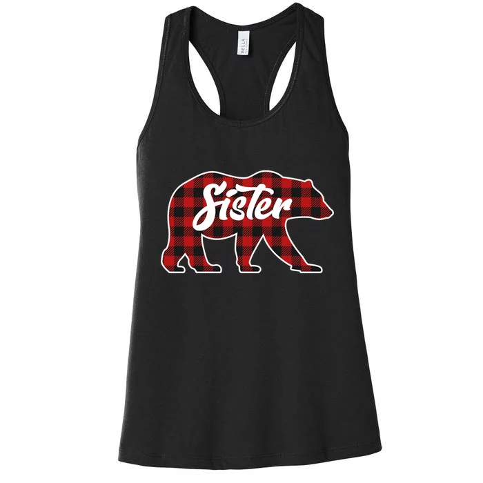 Family Christmas Matching Plaid Sister Bear Women's Racerback Tank