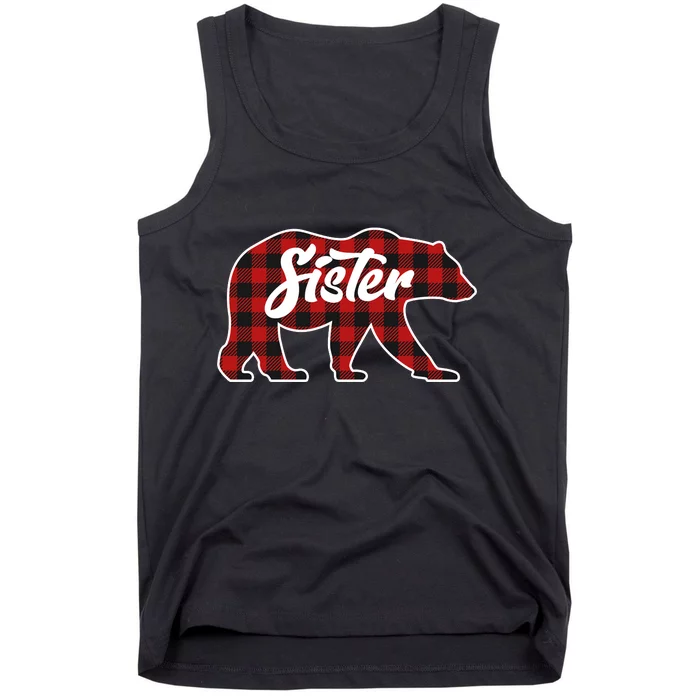 Family Christmas Matching Plaid Sister Bear Tank Top