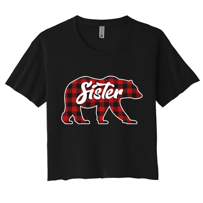 Family Christmas Matching Plaid Sister Bear Women's Crop Top Tee