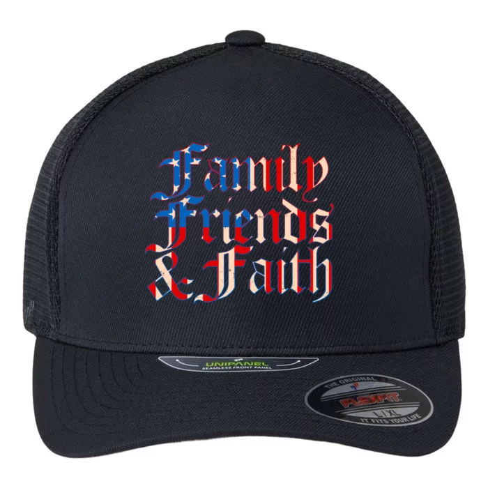 Family Friends & Faith Red White & Blue Flexfit Unipanel Trucker Cap