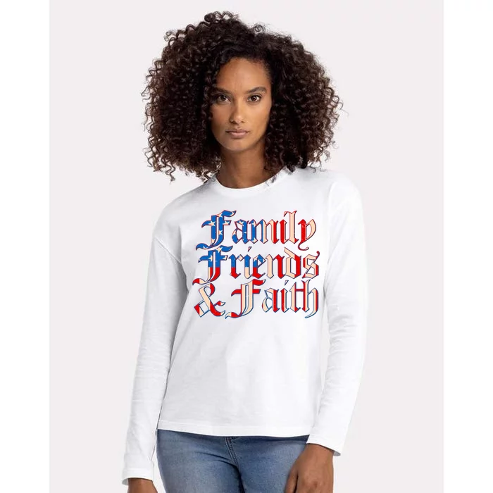 Family Friends & Faith Red White & Blue Womens Cotton Relaxed Long Sleeve T-Shirt