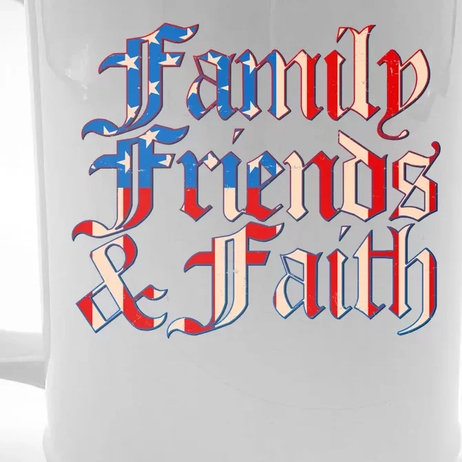 Family Friends & Faith Red White & Blue Front & Back Beer Stein