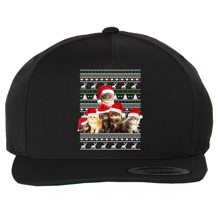 Family Of Kittens Ugly Christmas Sweater Wool Snapback Cap