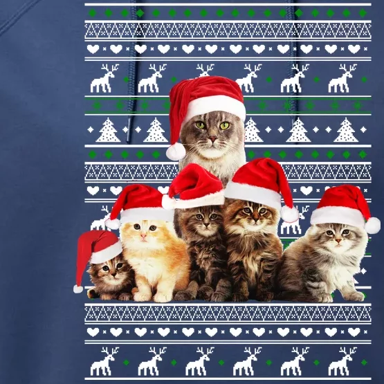 Family Of Kittens Ugly Christmas Sweater Performance Fleece Hoodie