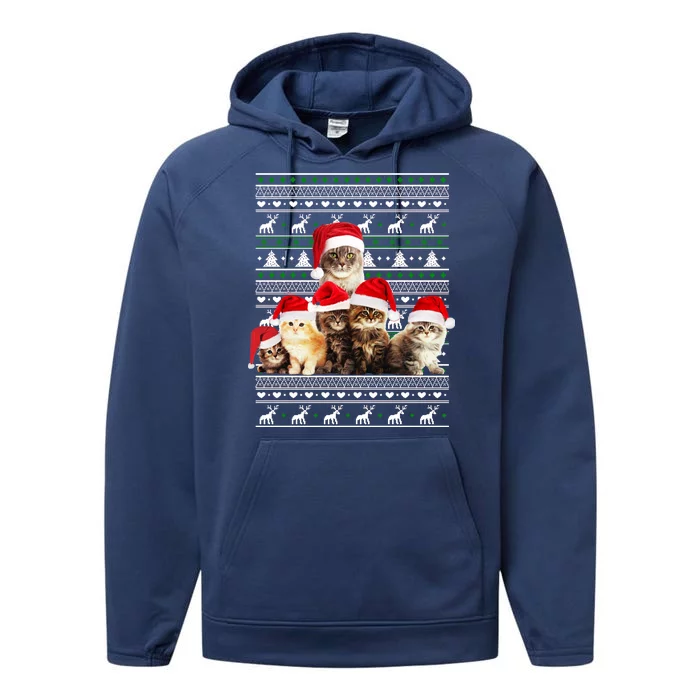 Family Of Kittens Ugly Christmas Sweater Performance Fleece Hoodie