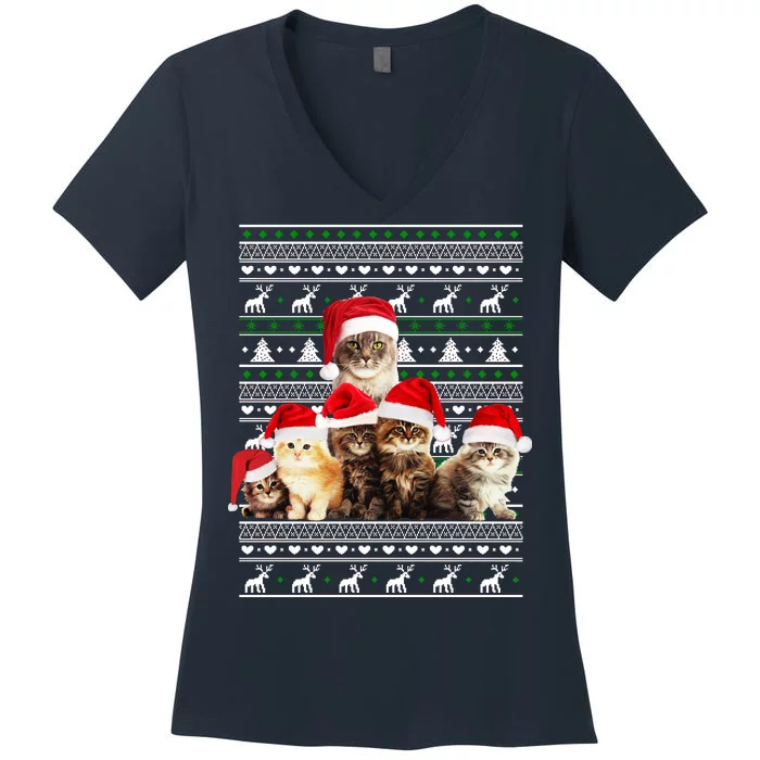 Family Of Kittens Ugly Christmas Sweater Women's V-Neck T-Shirt