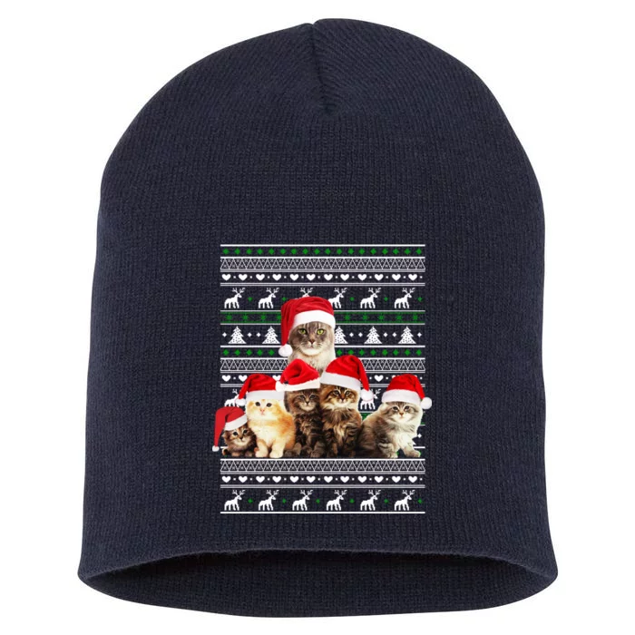 Family Of Kittens Ugly Christmas Sweater Short Acrylic Beanie