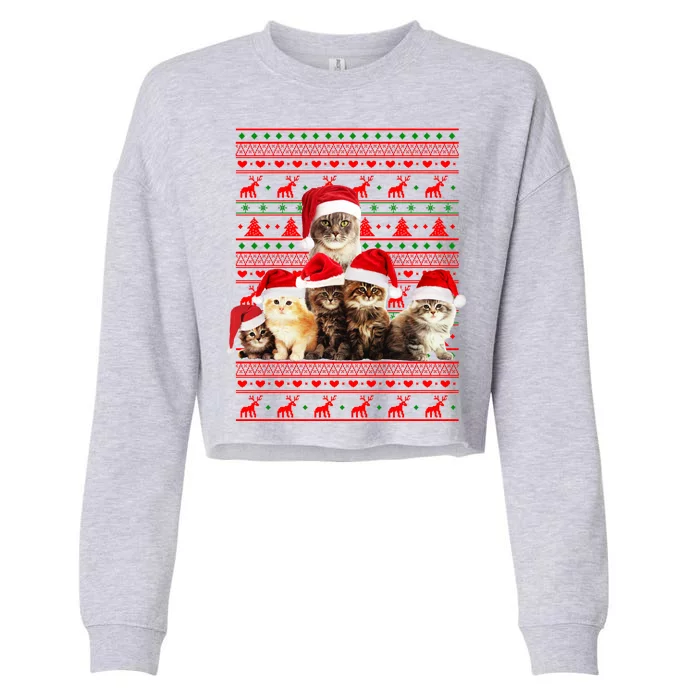 Family Of Kittens Ugly Christmas Sweater Cropped Pullover Crew