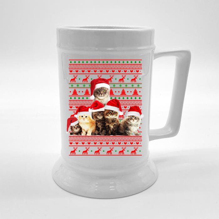 Family Of Kittens Ugly Christmas Sweater Front & Back Beer Stein