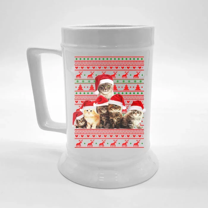 Family Of Kittens Ugly Christmas Sweater Front & Back Beer Stein