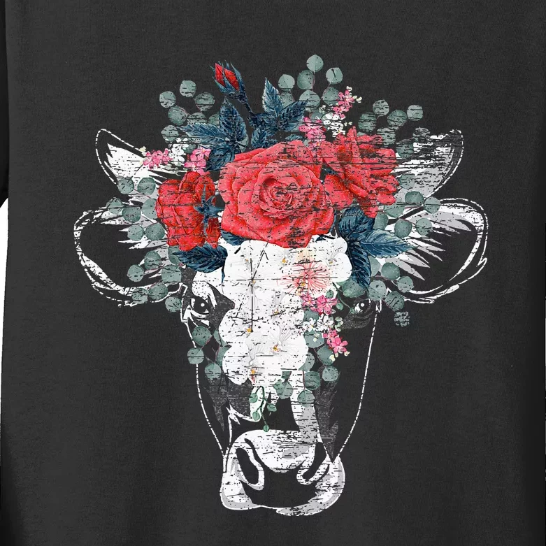 Farm Animal Nature Flower Gift Cow Kids Long Sleeve Shirt